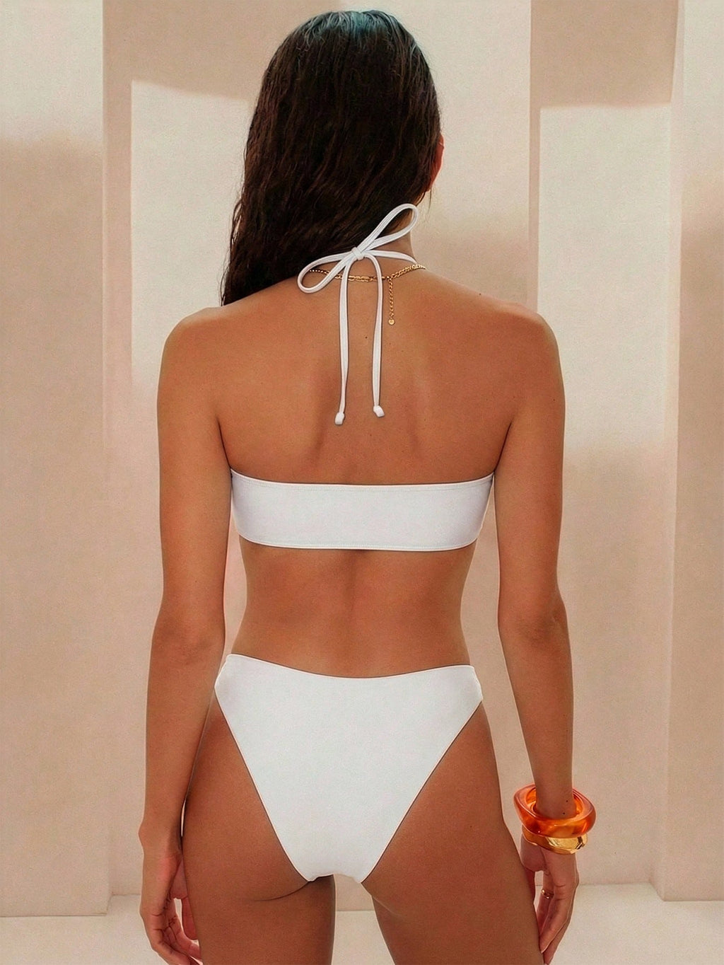 Swim Chiccia 1 Set White Halter Tie Bikini Top And Triangle Bottoms