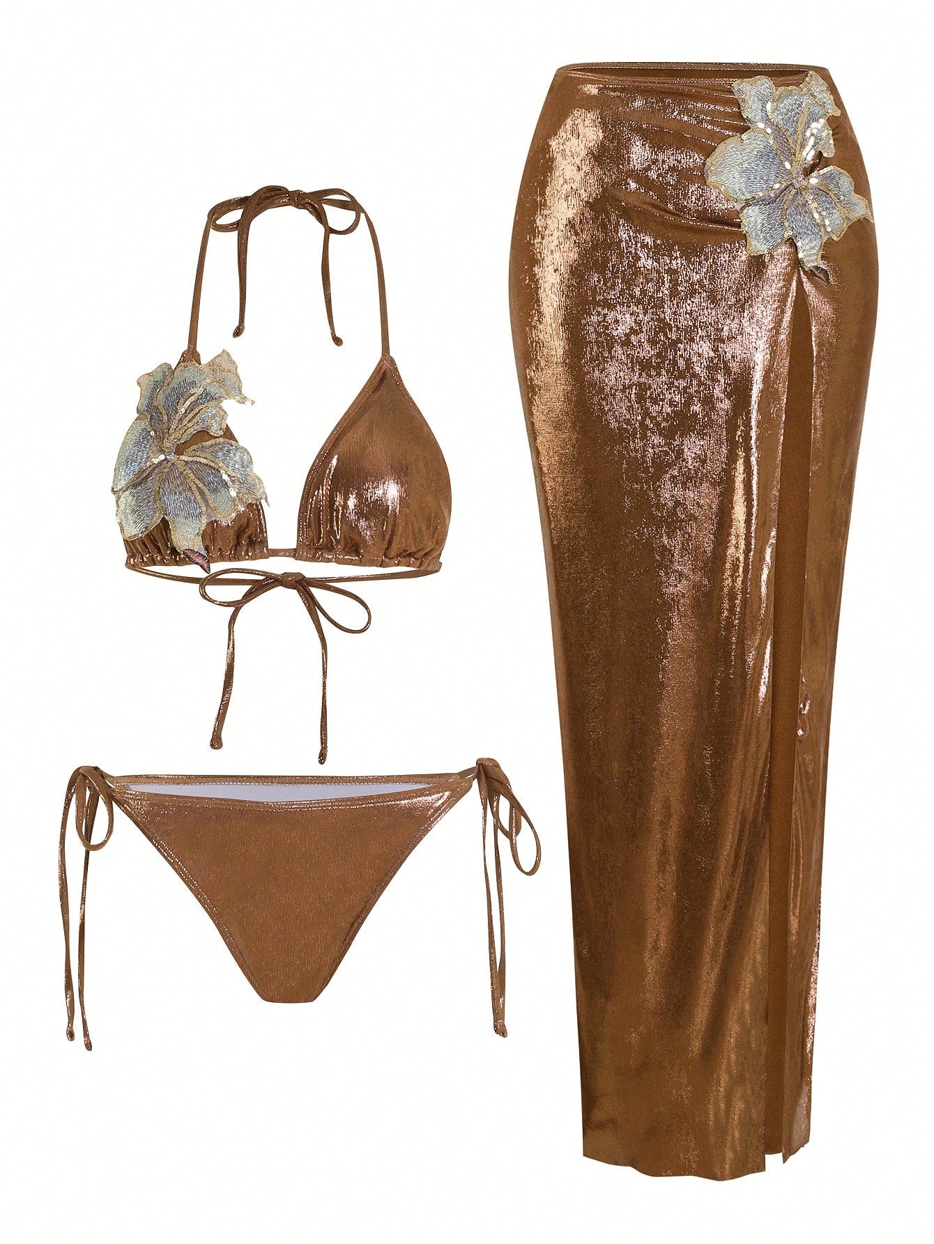 Swim Oasis 3pcs/Set Pink Glittery Summer 70s Retro Holiday Party High-End Shiny