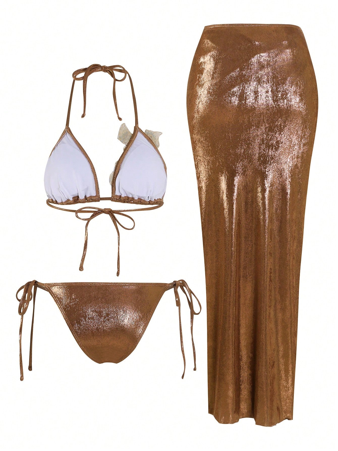 Swim Oasis 3pcs/Set Pink Glittery Summer 70s Retro Holiday Party High-End Shiny