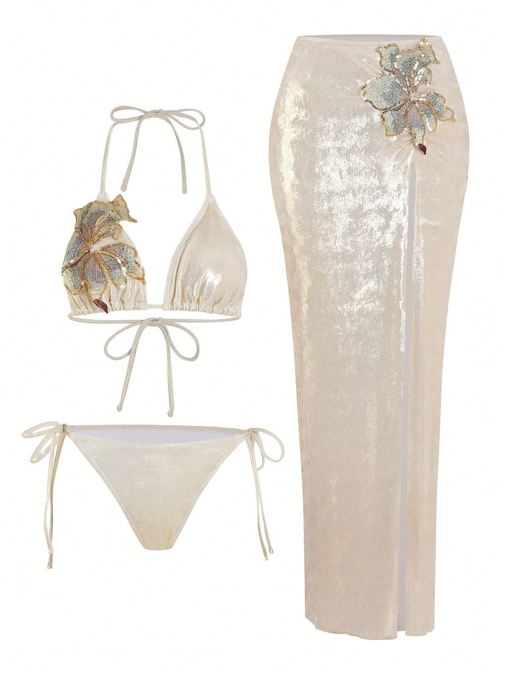 Swim Oasis 3pcs/Set Pink Glittery Summer 70s Retro Holiday Party High-End Shiny