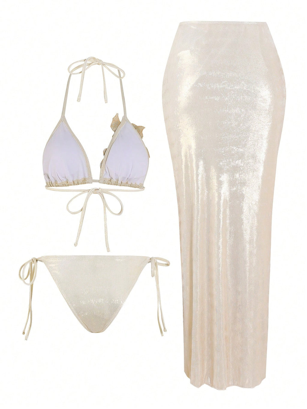 Swim Oasis 3pcs/Set Pink Glittery Summer 70s Retro Holiday Party High-End Shiny