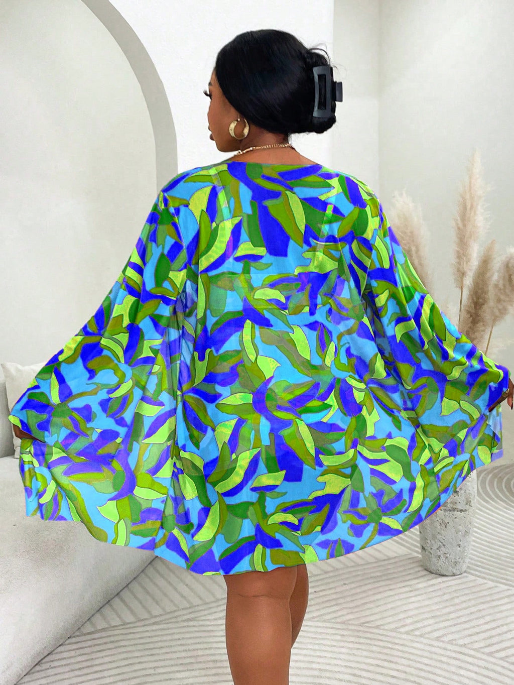 Slaydiva 3pcs Plus Size Swimwear Set, Includes Swimwear, Cover-Up, Random Floral Print, Casual Summer Beach - image 12