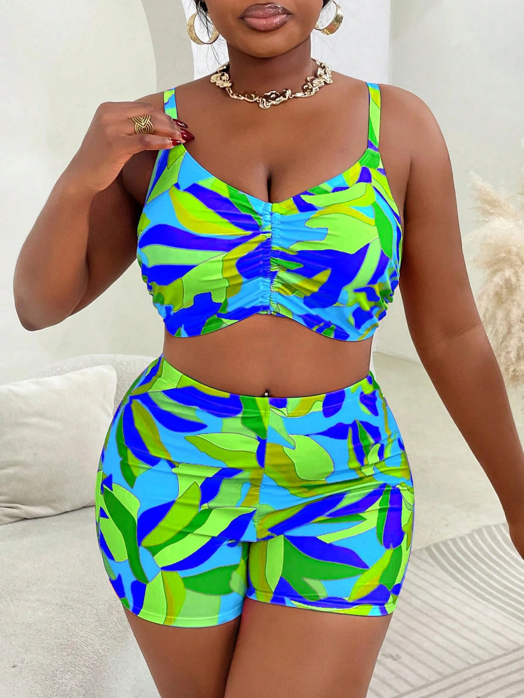 Slaydiva 3pcs Plus Size Swimwear Set, Includes Swimwear, Cover-Up, Random Floral Print, Casual Summer Beach - image 14