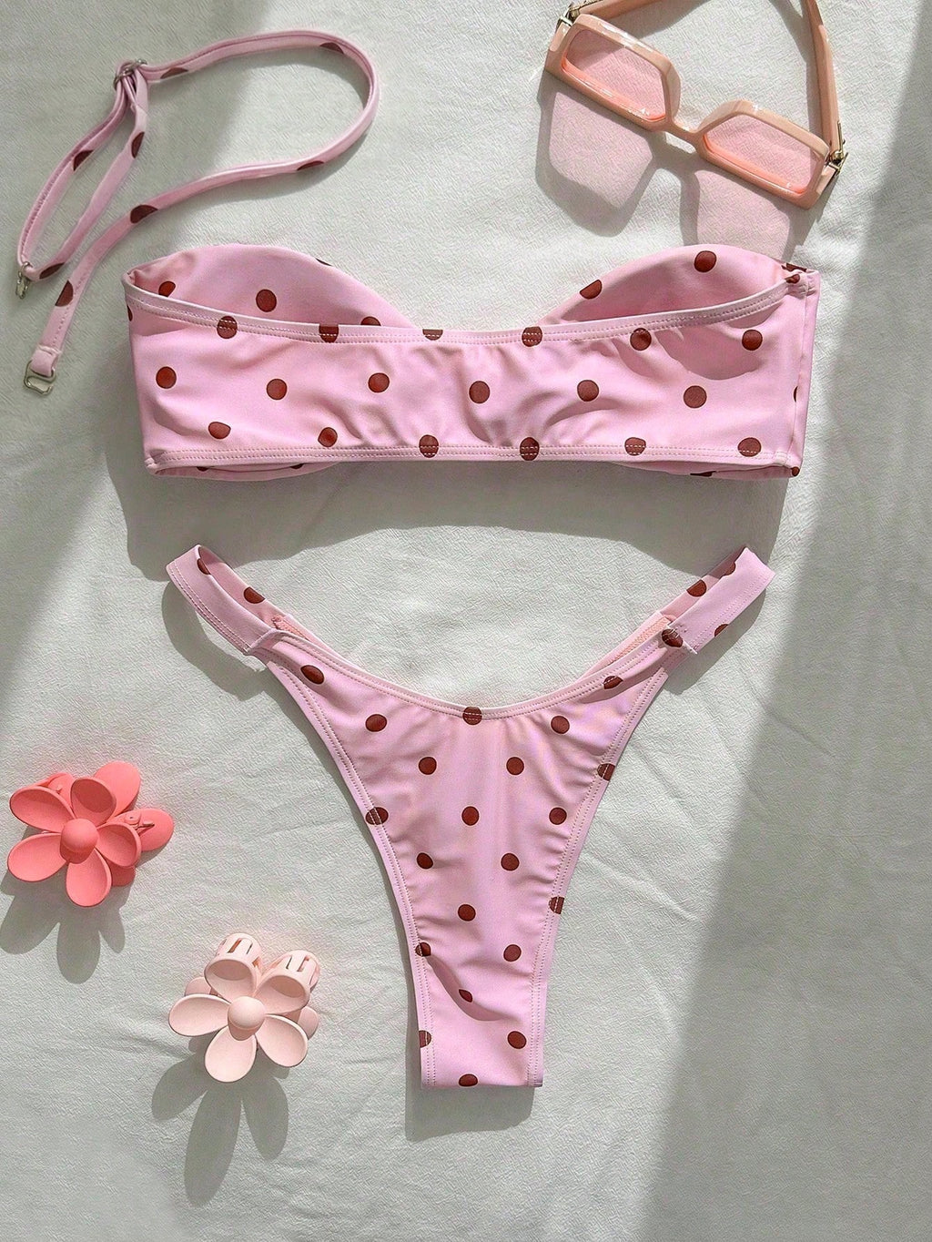 New Fashionable Sexy Polka Dot Print Strapless Detachable Strap