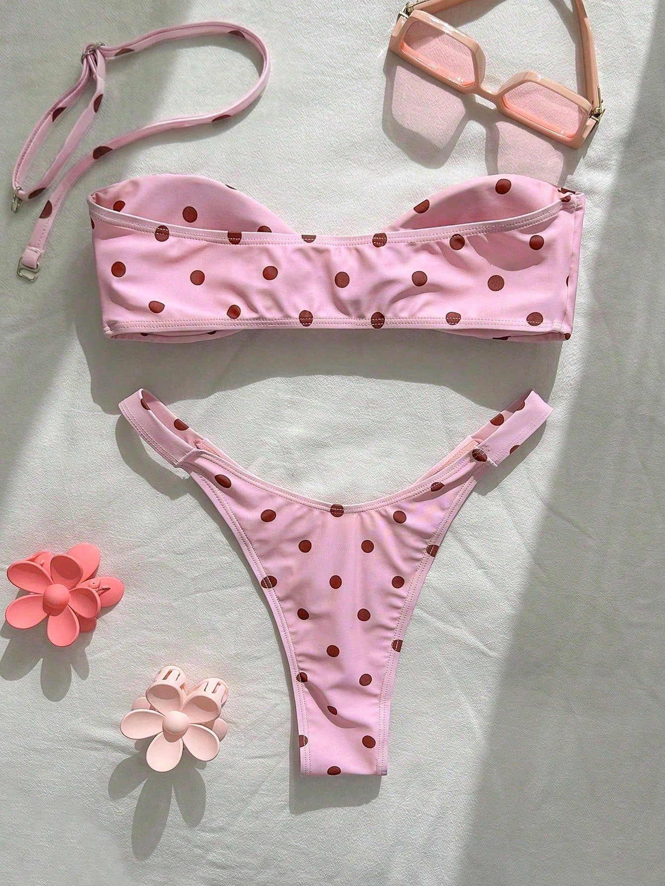 New Fashionable Sexy Polka Dot Print Strapless Detachable Strap