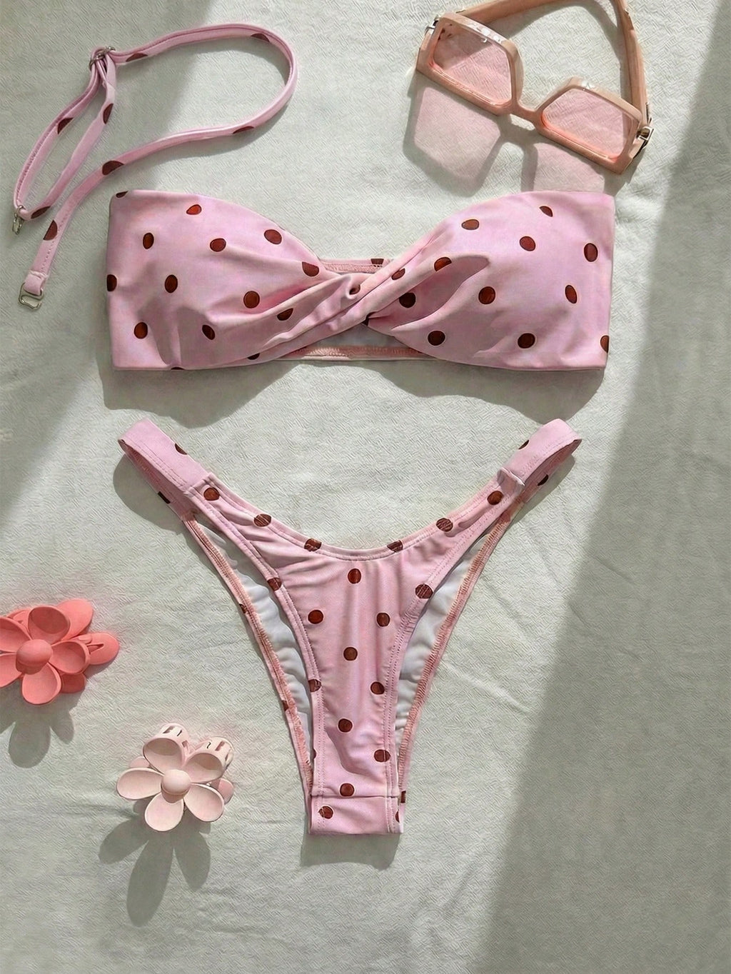New Fashionable Sexy Polka Dot Print Strapless Detachable Strap