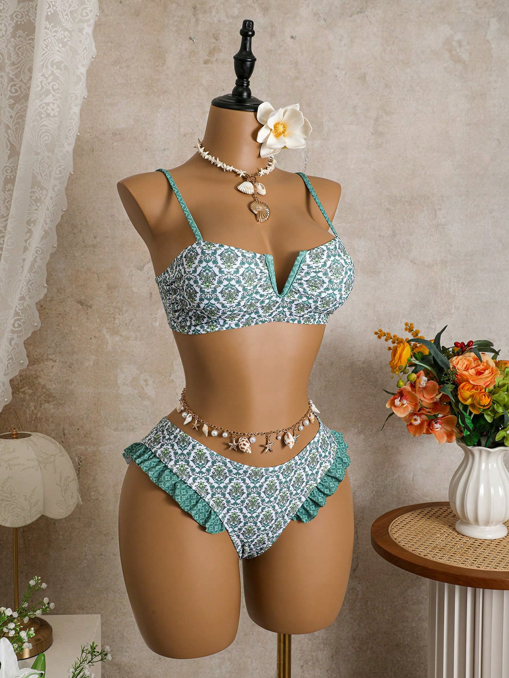 Bellisia Women's Summer Beach Floral Print Ruffle Trim Sexy Bikini Swimwear Set - image 10