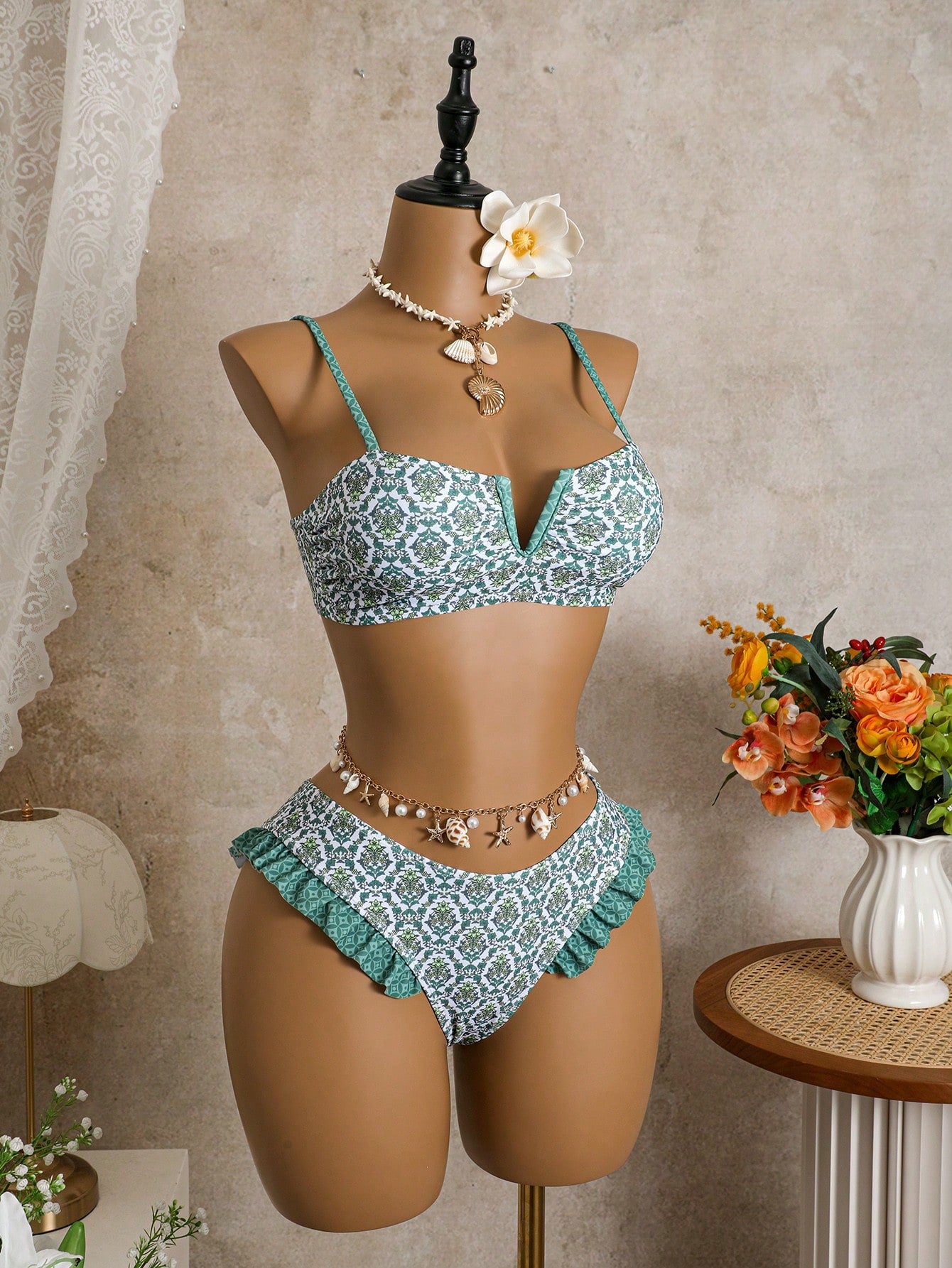 Bellisia Women's Summer Beach Floral Print Ruffle Trim Sexy Bikini Swimwear Set - image 10
