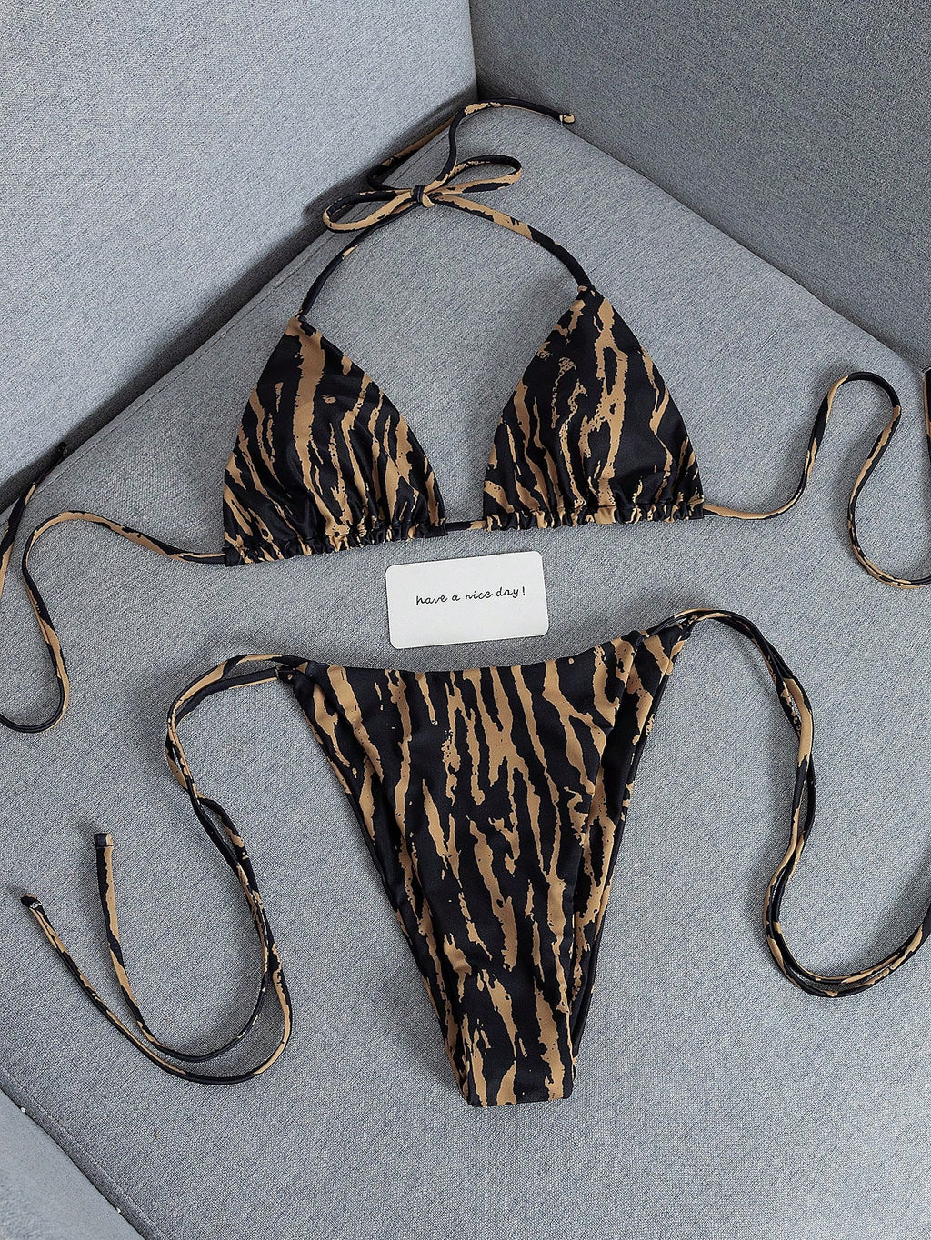 2026 Fashion Sexy Faux Wood Grain Personalized Print Women's Bikini
