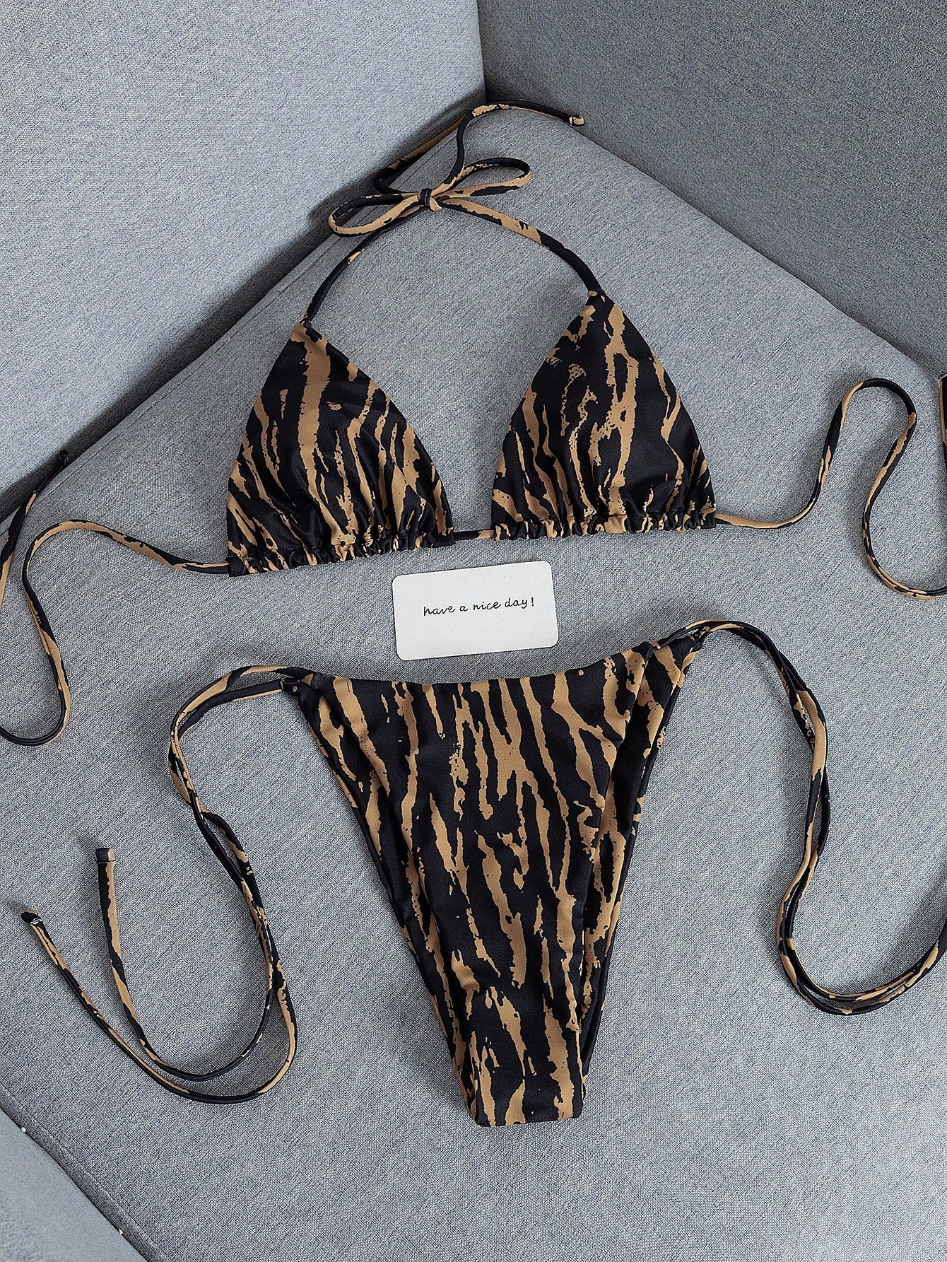 2026 Fashion Sexy Faux Wood Grain Personalized Print Women's Bikini