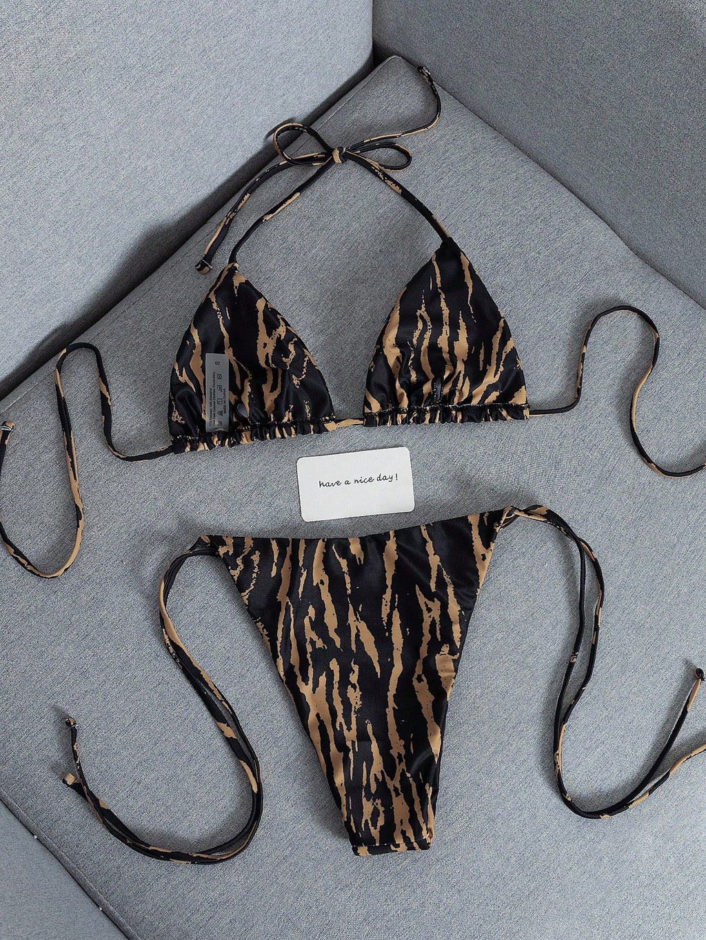 2026 Fashion Sexy Faux Wood Grain Personalized Print Women's Bikini
