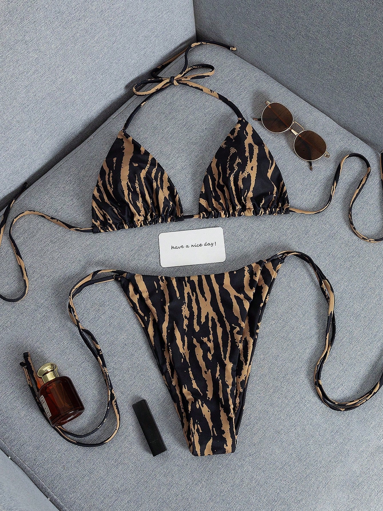 2026 Fashion Sexy Faux Wood Grain Personalized Print Women's Bikini
