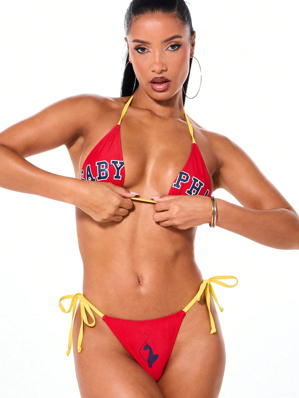 BABYPHAT Logo Triangle Bikini Set With Halter Straps And Side Tie Bottoms Summer Beachwear - image 3