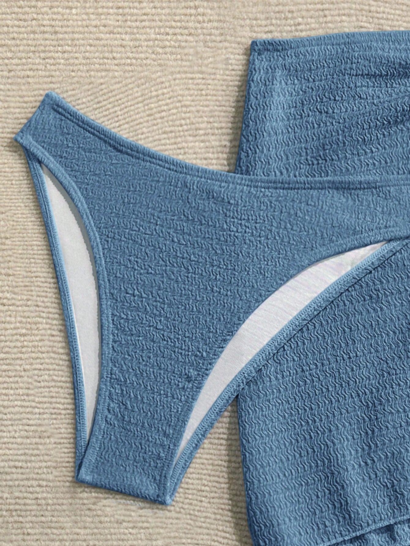 Soleia Women's Cute Dusky Blue Summer Beach Vacation Holiday 3-Piece Bikini Set