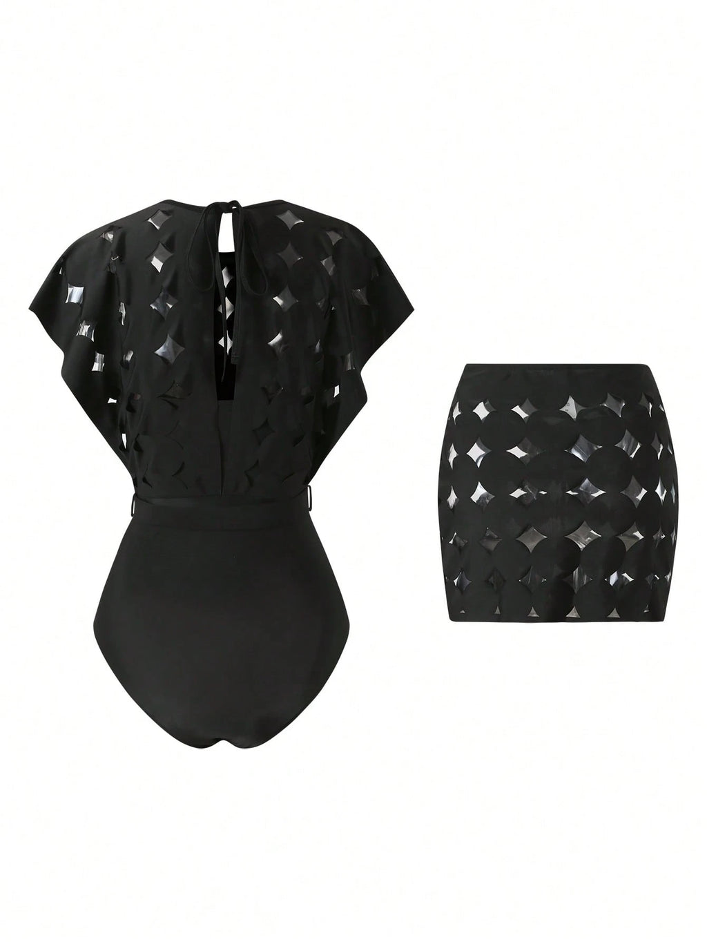 Swim Oasis Hollow-Out Solid Color Round Neck Women's Waist Belt Suit - image 16