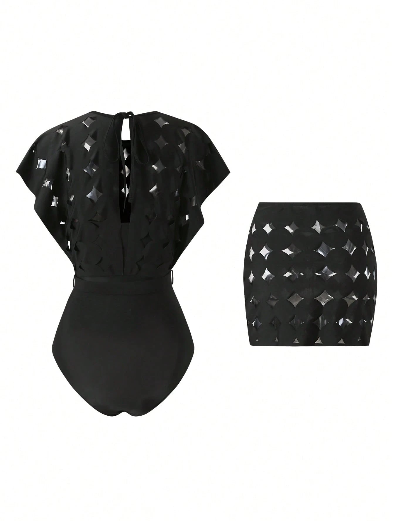 Swim Oasis Hollow-Out Solid Color Round Neck Women's Waist Belt Suit - image 16