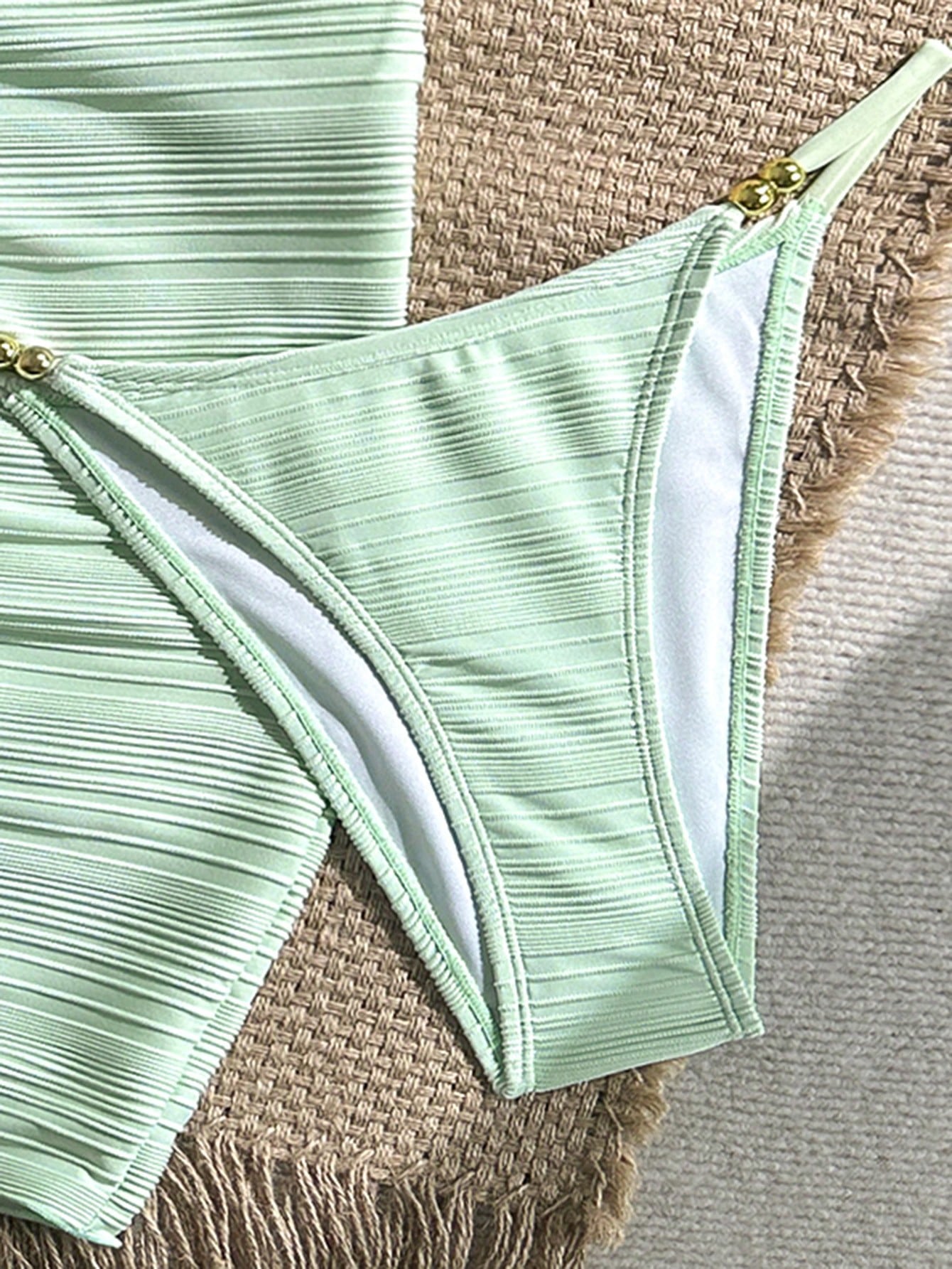 Swim Vcay Women's Solid Color Textured Fabric Beaded Decor Halter Tie