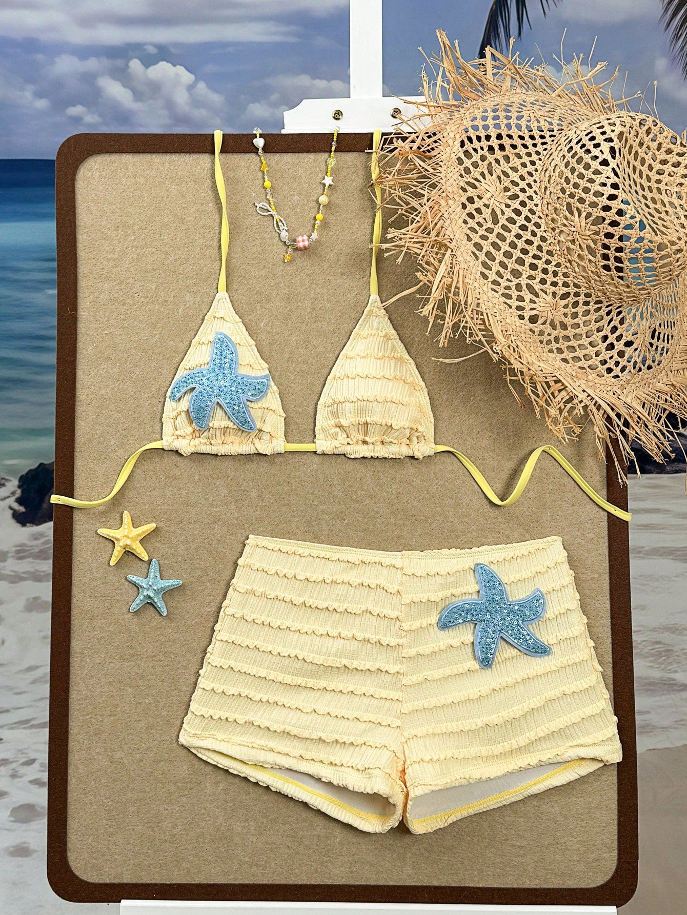 Swim SXY Summer Spring New Multi-Color Goose Yellow Textured Fabric Ocean Starfi