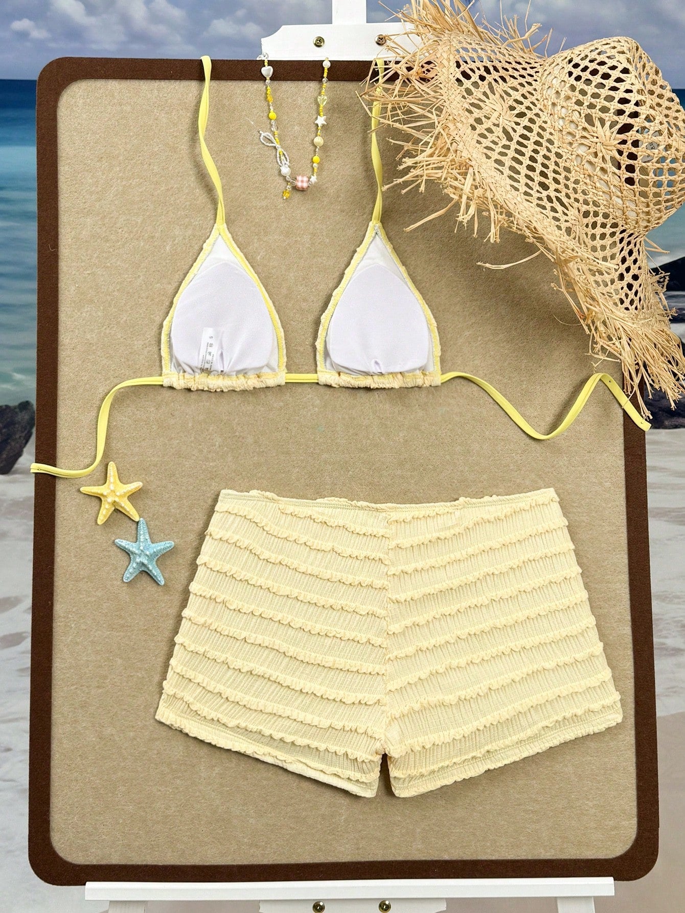 Swim SXY Summer Spring New Multi-Color Goose Yellow Textured Fabric Ocean Starfi