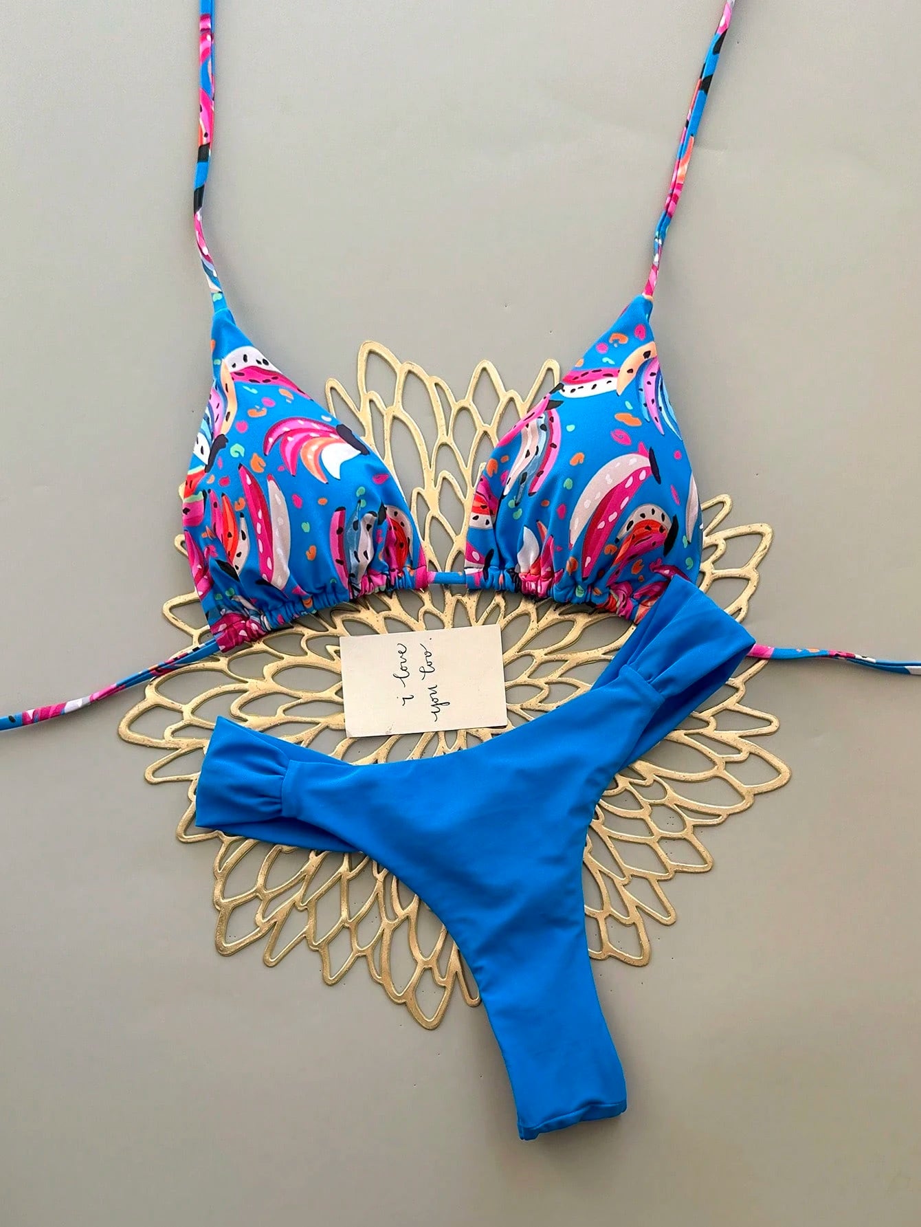 Women's Casual Spaghetti Strap Drawstring Bikini Set, Colorful Banana