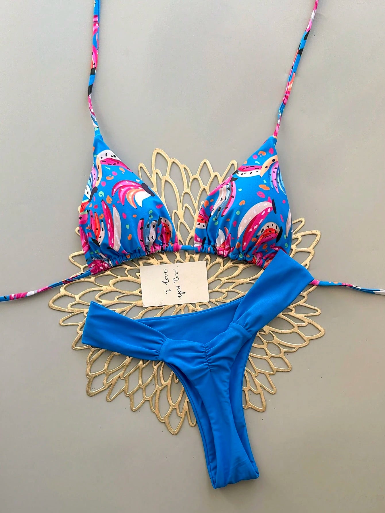 Women's Casual Spaghetti Strap Drawstring Bikini Set, Colorful Banana