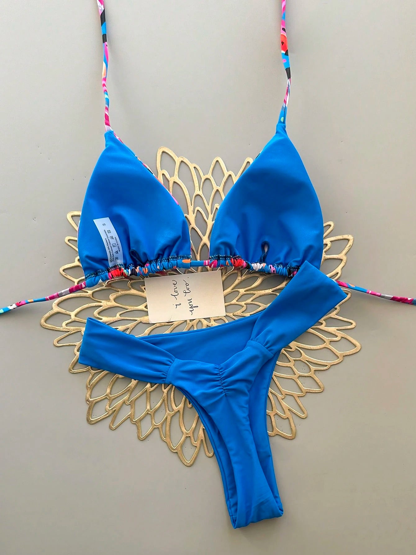 Women's Casual Spaghetti Strap Drawstring Bikini Set, Colorful Banana
