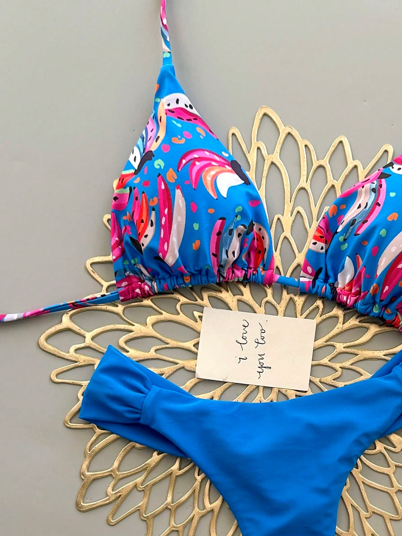 Women's Casual Spaghetti Strap Drawstring Bikini Set, Colorful Banana