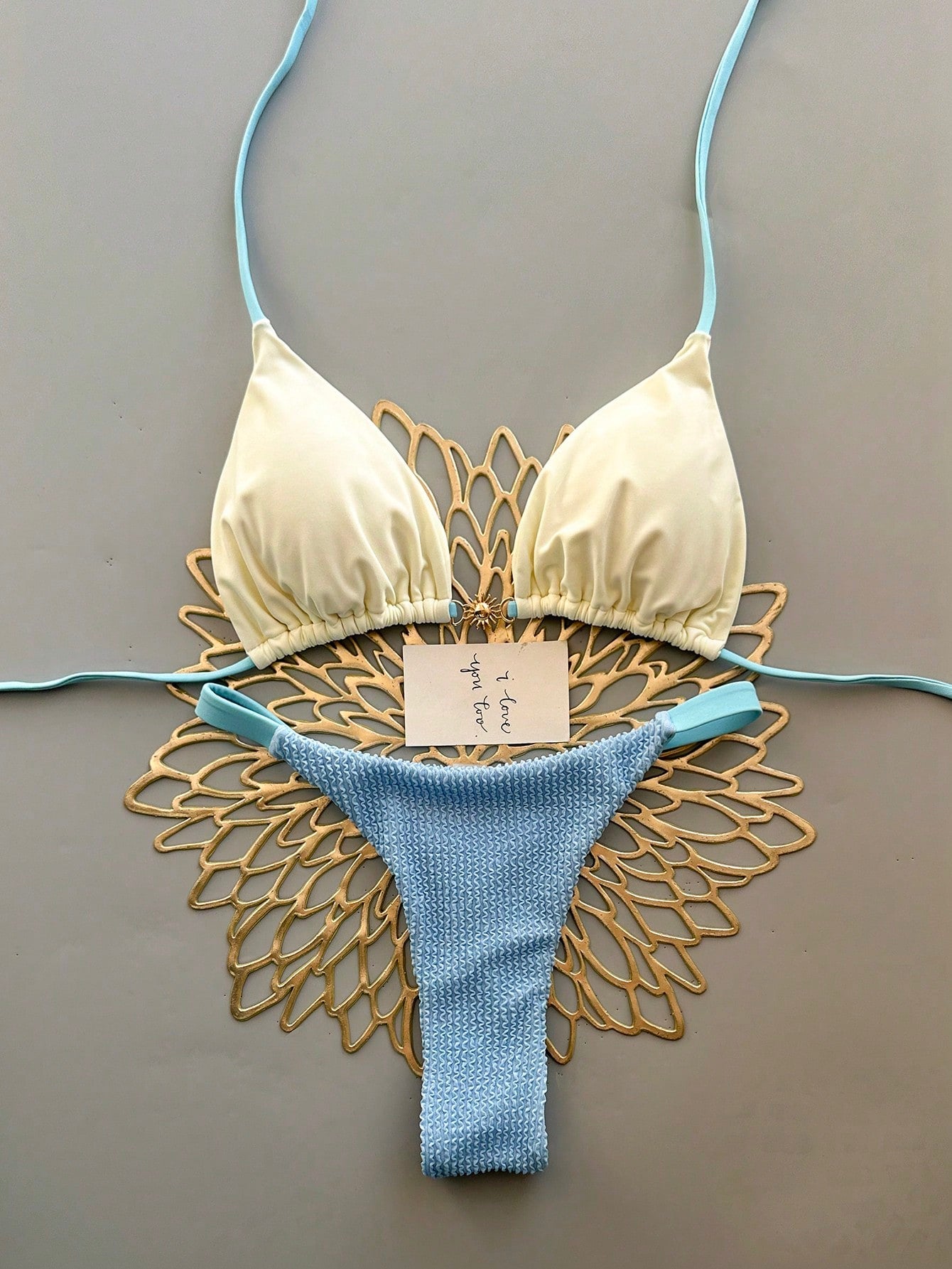 2pcs Casual Elegant Sexy Bohemian Floral Tie-Up Braided Bikini