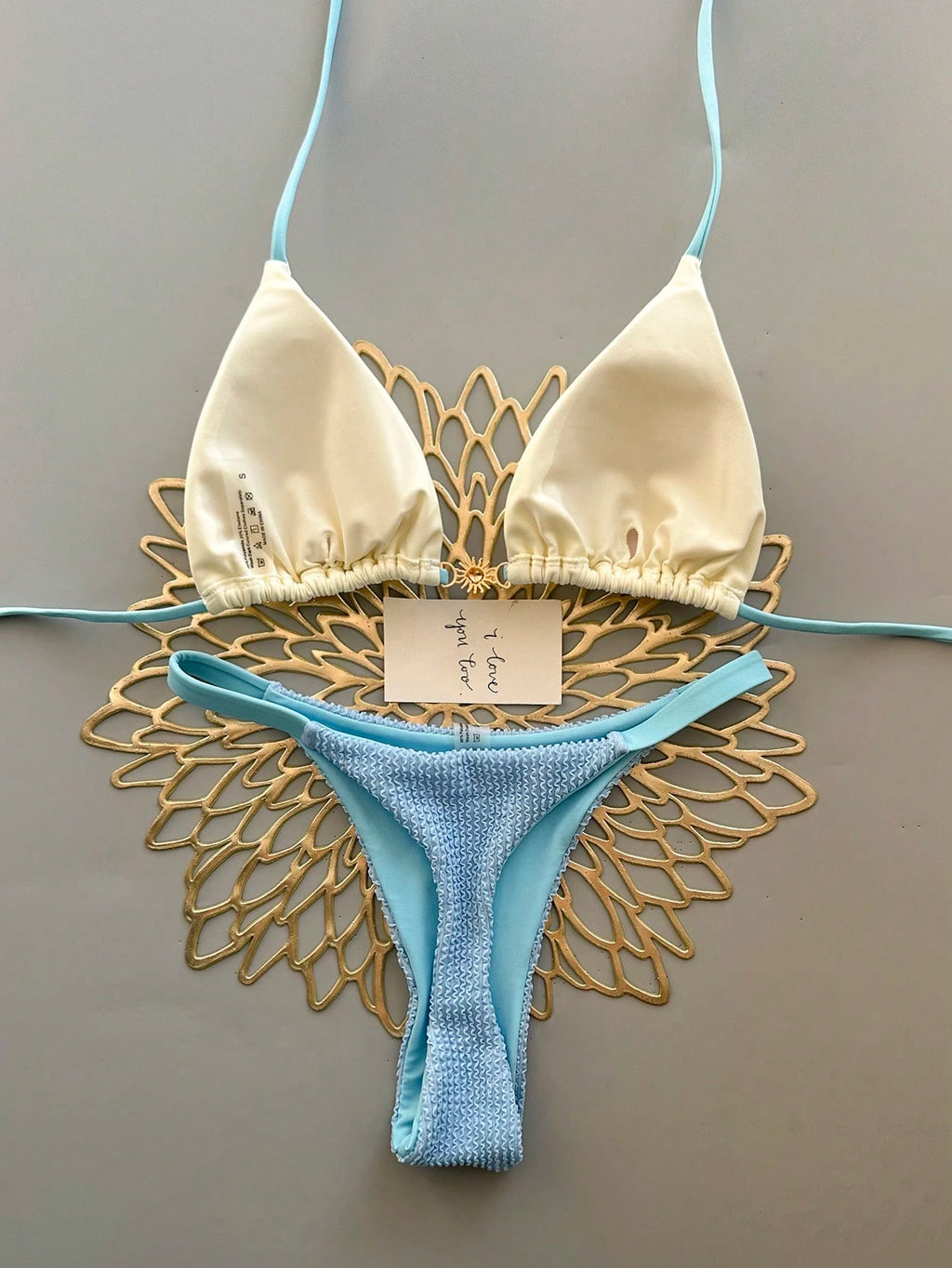 2pcs Casual Elegant Sexy Bohemian Floral Tie-Up Braided Bikini