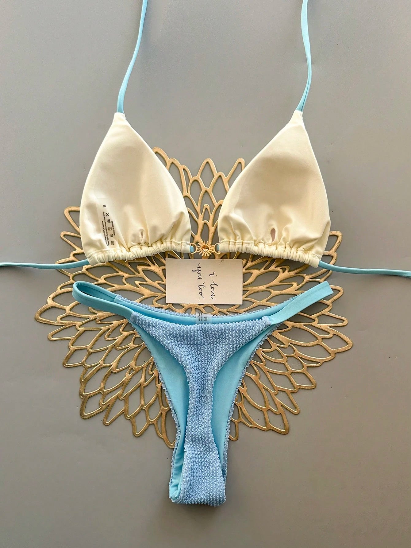 2pcs Casual Elegant Sexy Bohemian Floral Tie-Up Braided Bikini