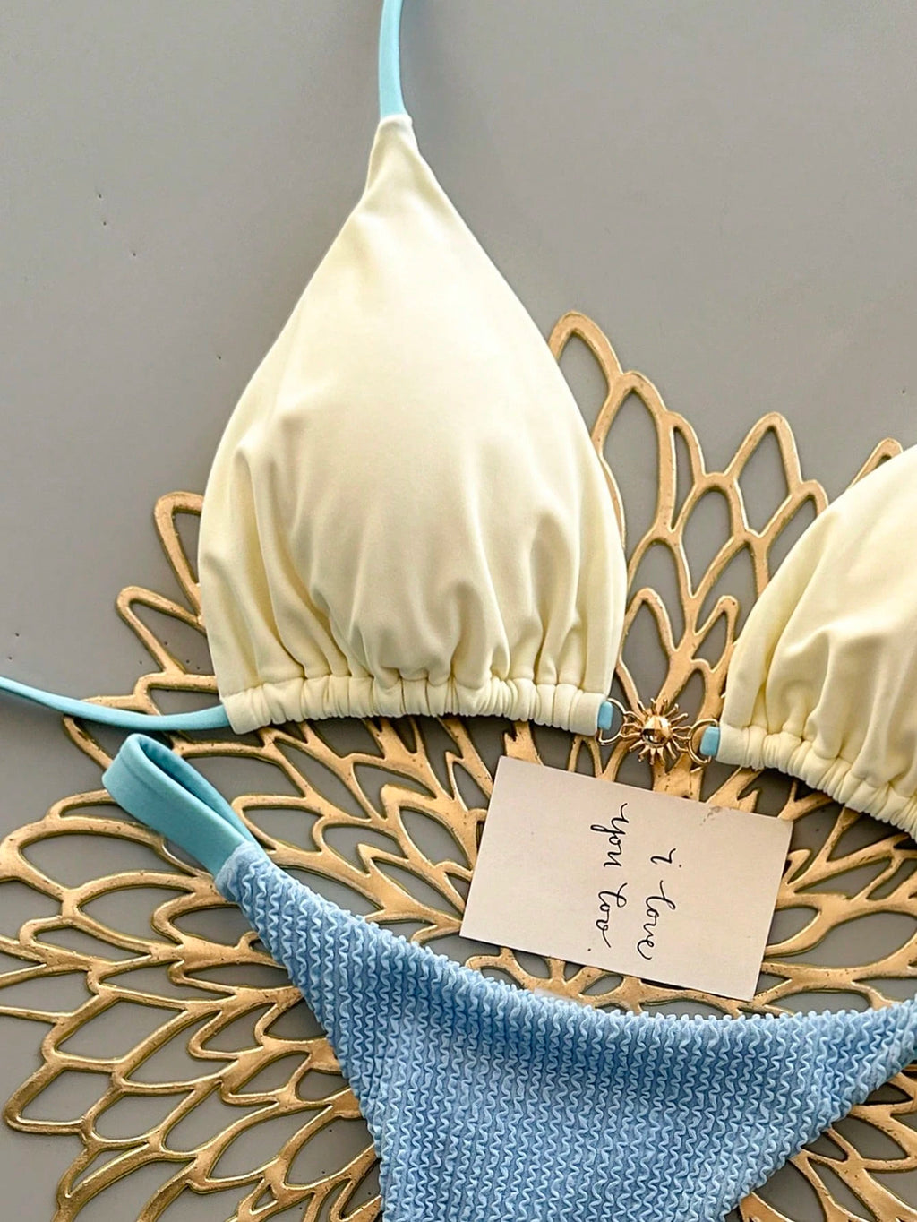 2pcs Casual Elegant Sexy Bohemian Floral Tie-Up Braided Bikini