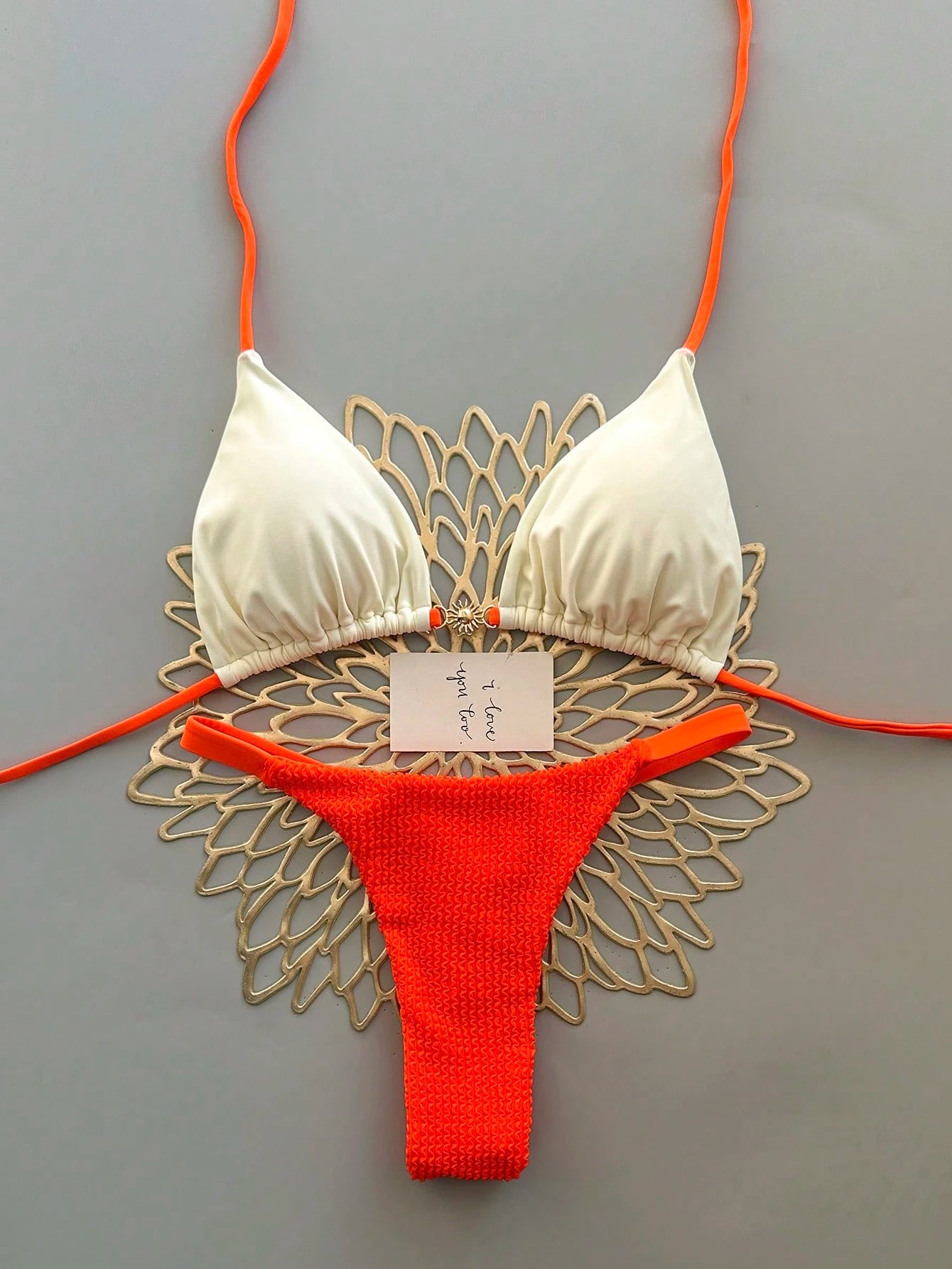 2pcs Casual Elegant Sexy Bohemian Floral Tie-Up Braided Bikini
