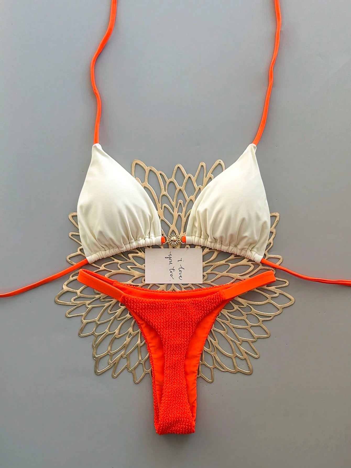 2pcs Casual Elegant Sexy Bohemian Floral Tie-Up Braided Bikini