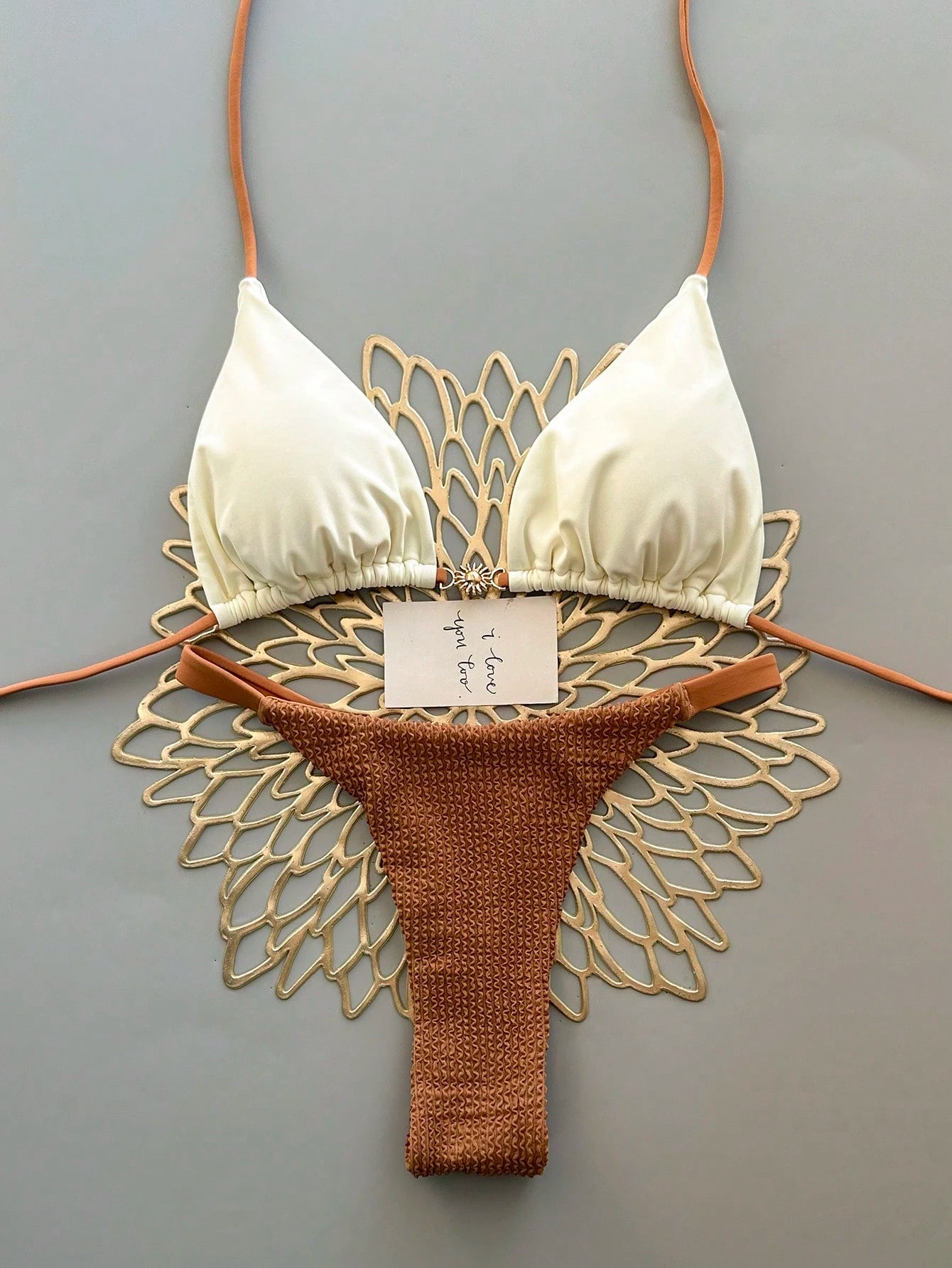 2pcs Casual Elegant Sexy Bohemian Floral Tie-Up Braided Bikini