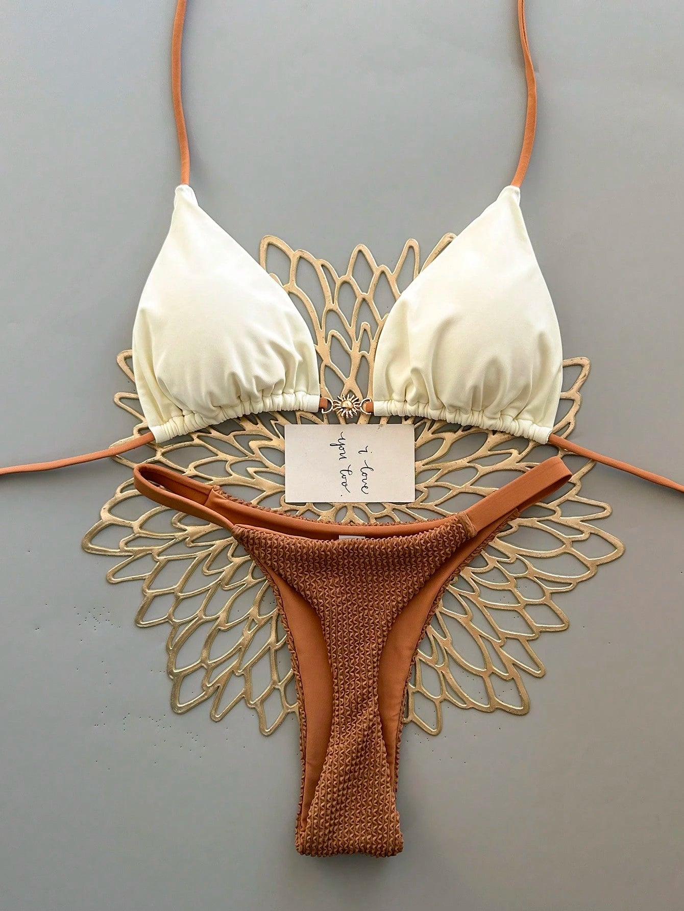 2pcs Casual Elegant Sexy Bohemian Floral Tie-Up Braided Bikini