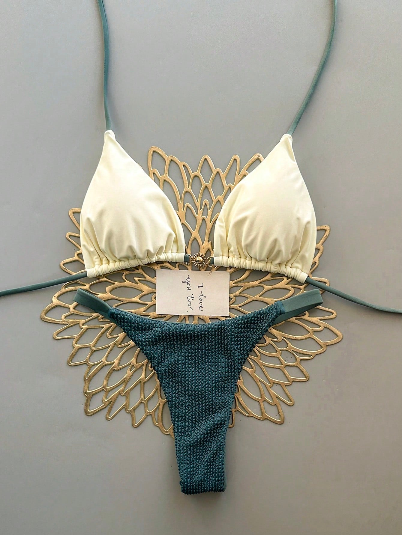 2pcs Casual Elegant Sexy Bohemian Floral Tie-Up Braided Bikini