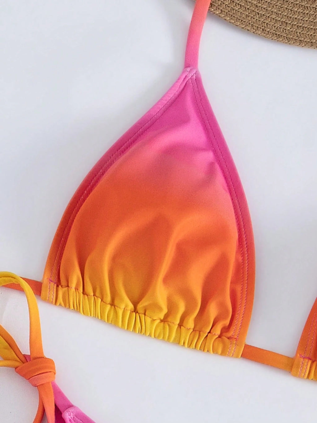 Women's Sexy Halter Lace-Up Ombre Bikini Set With Sheer Mesh Skirt,