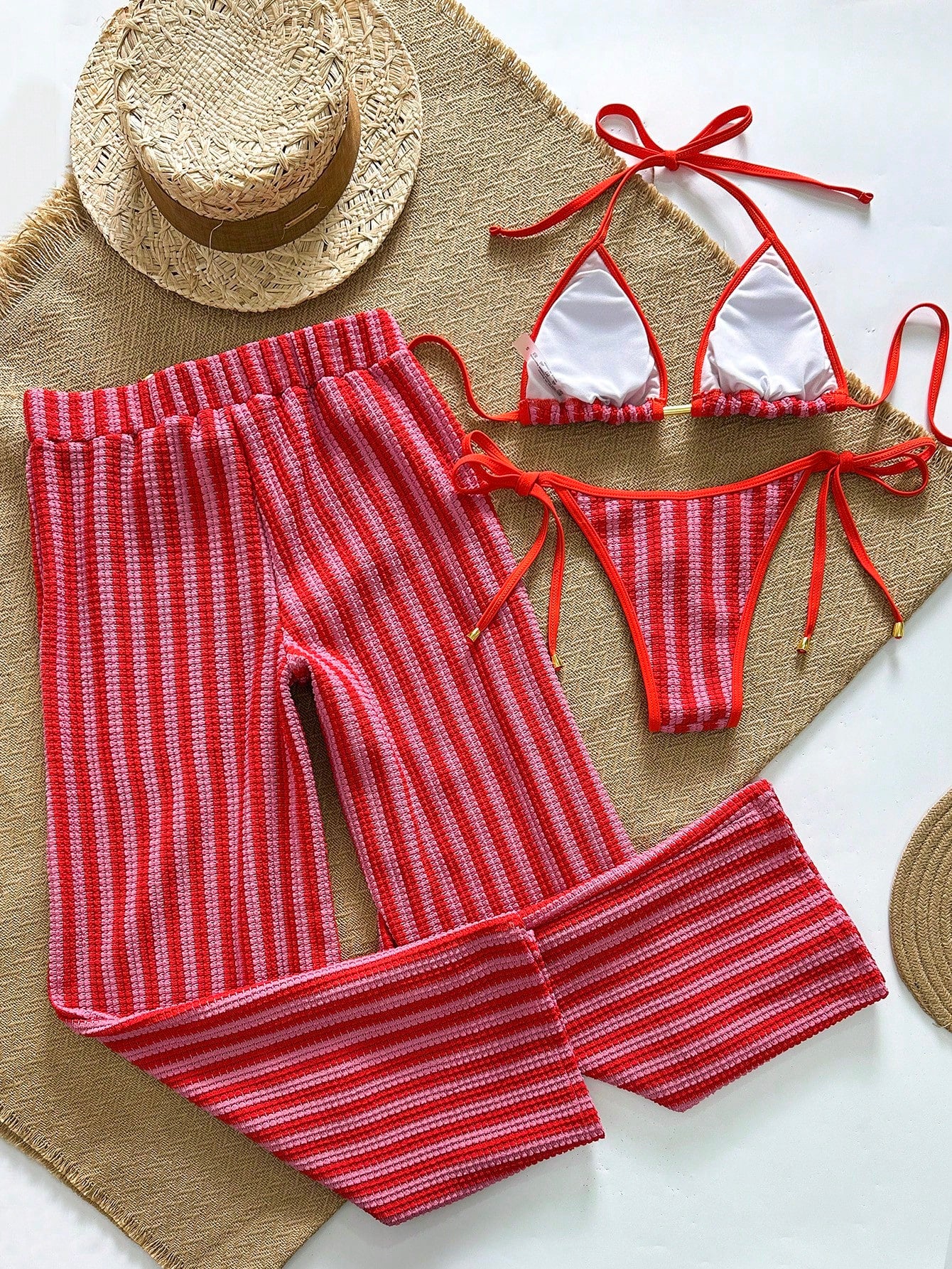 3pcs Women Crochet Bikini Set, Pants & Beach Cover Up, European Fashion Ladies Swimwear For Summer Holiday - image 19