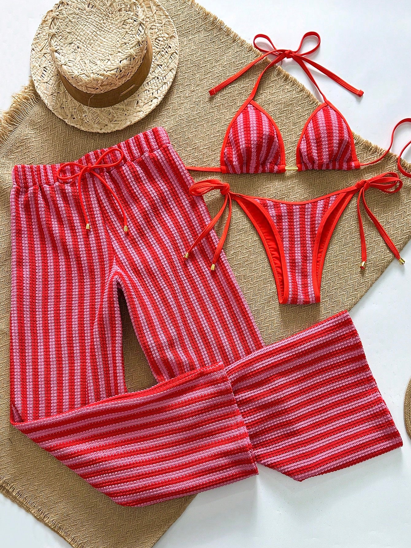 3pcs Women Crochet Bikini Set, Pants & Beach Cover Up, European Fashion Ladies Swimwear For Summer Holiday - image 18