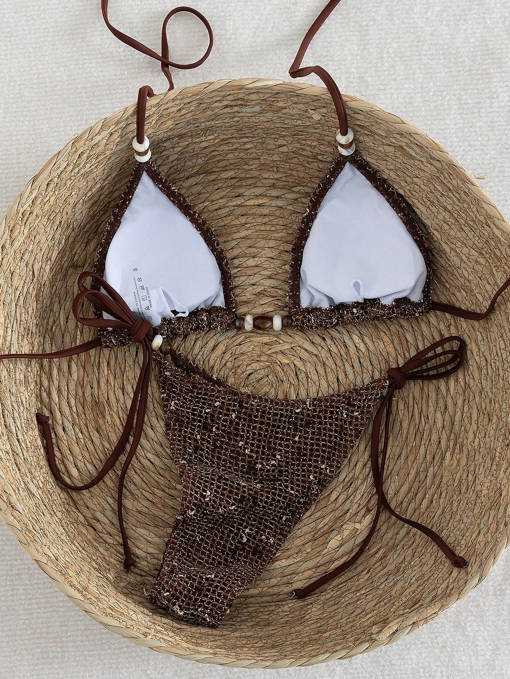 Women's Crochet Beaded Halter Backless Sexy Bikini Set, Bohemian