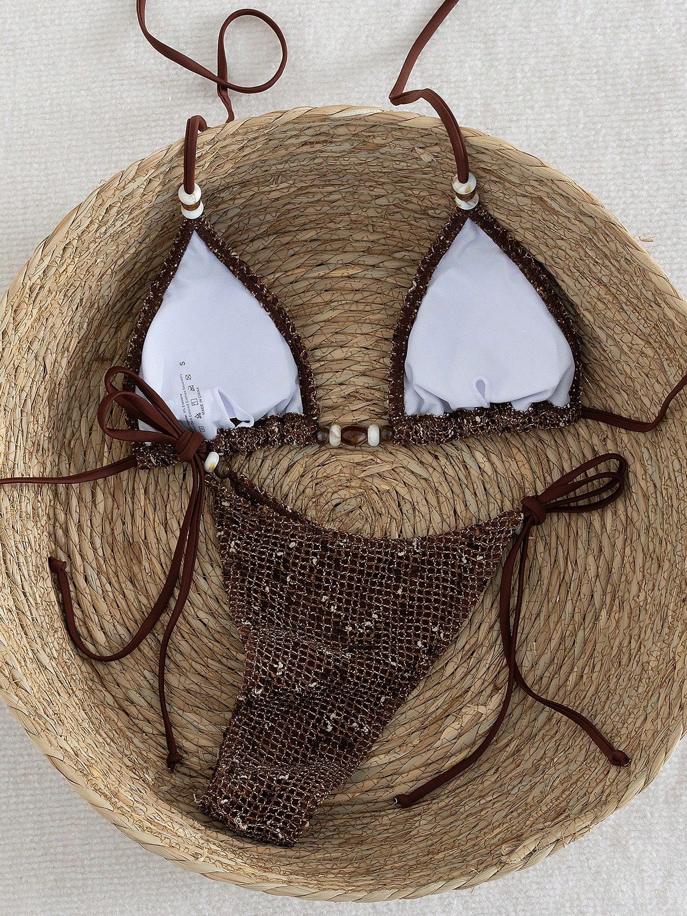 Women's Crochet Beaded Halter Backless Sexy Bikini Set, Bohemian