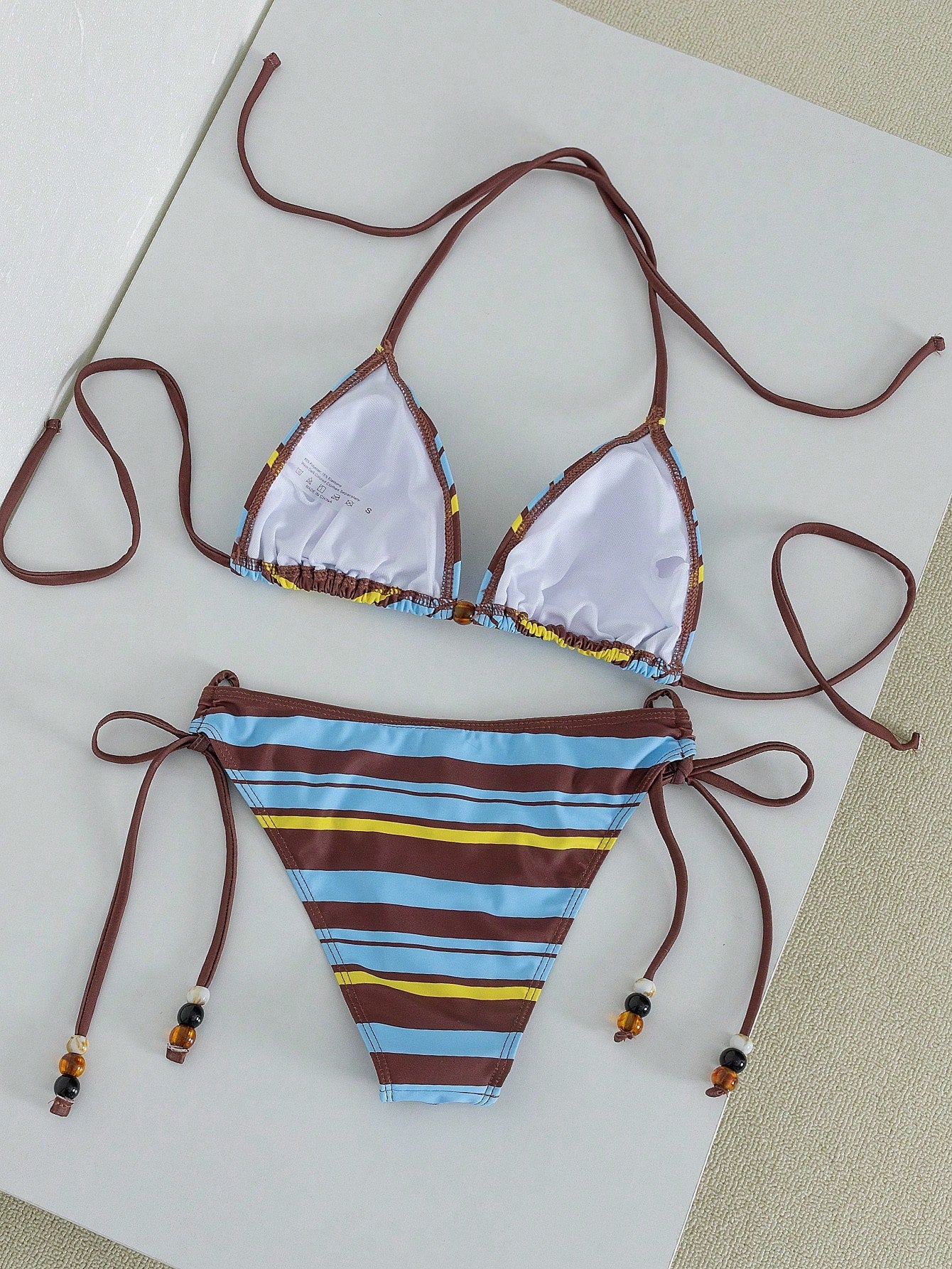 Swim Vcay Summer Vacation Sexy Striped Beaded Halter Backless