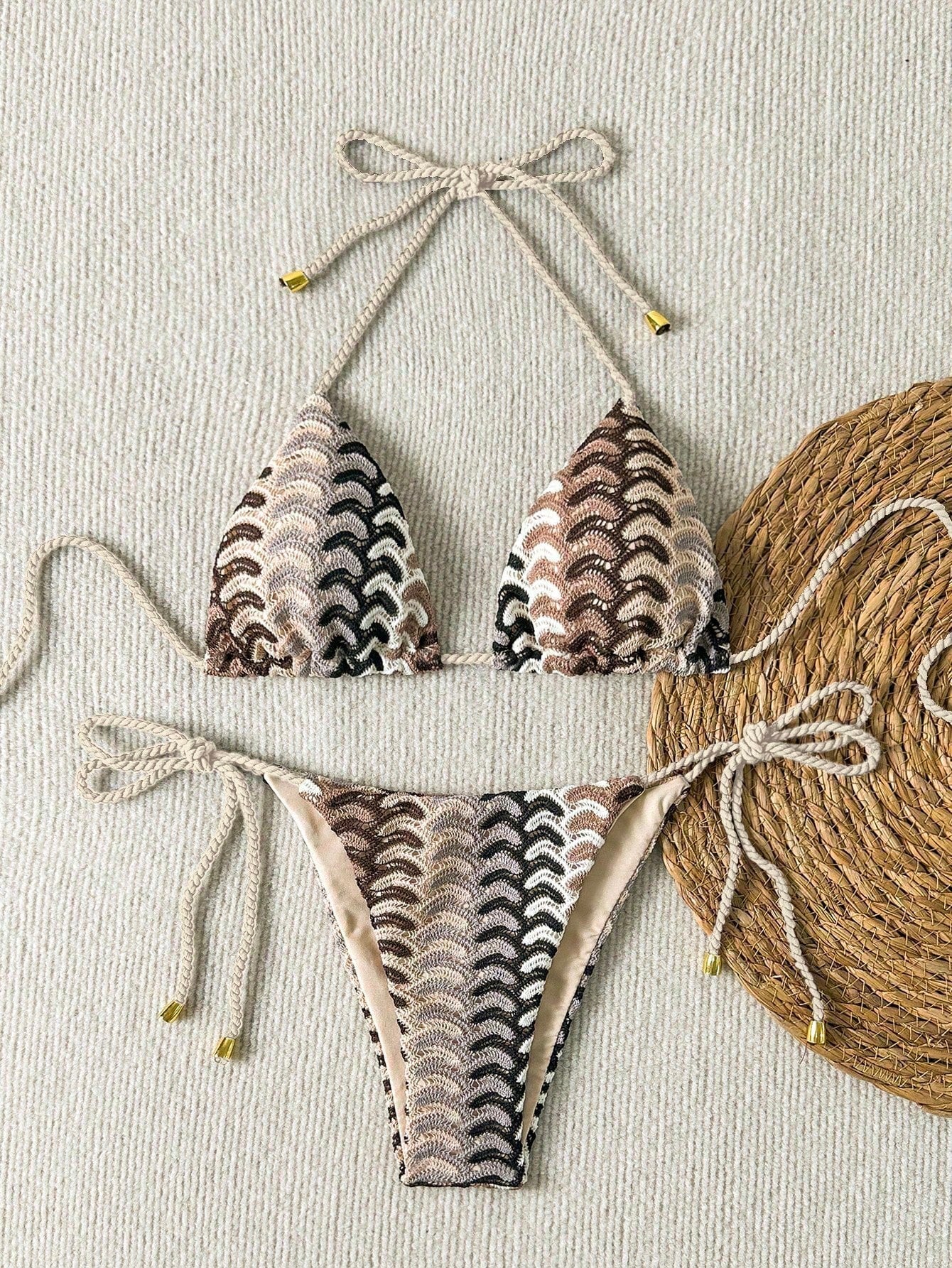 Swim Mod Women's Summer Holiday Beach Halter Allover Print Bikini Set