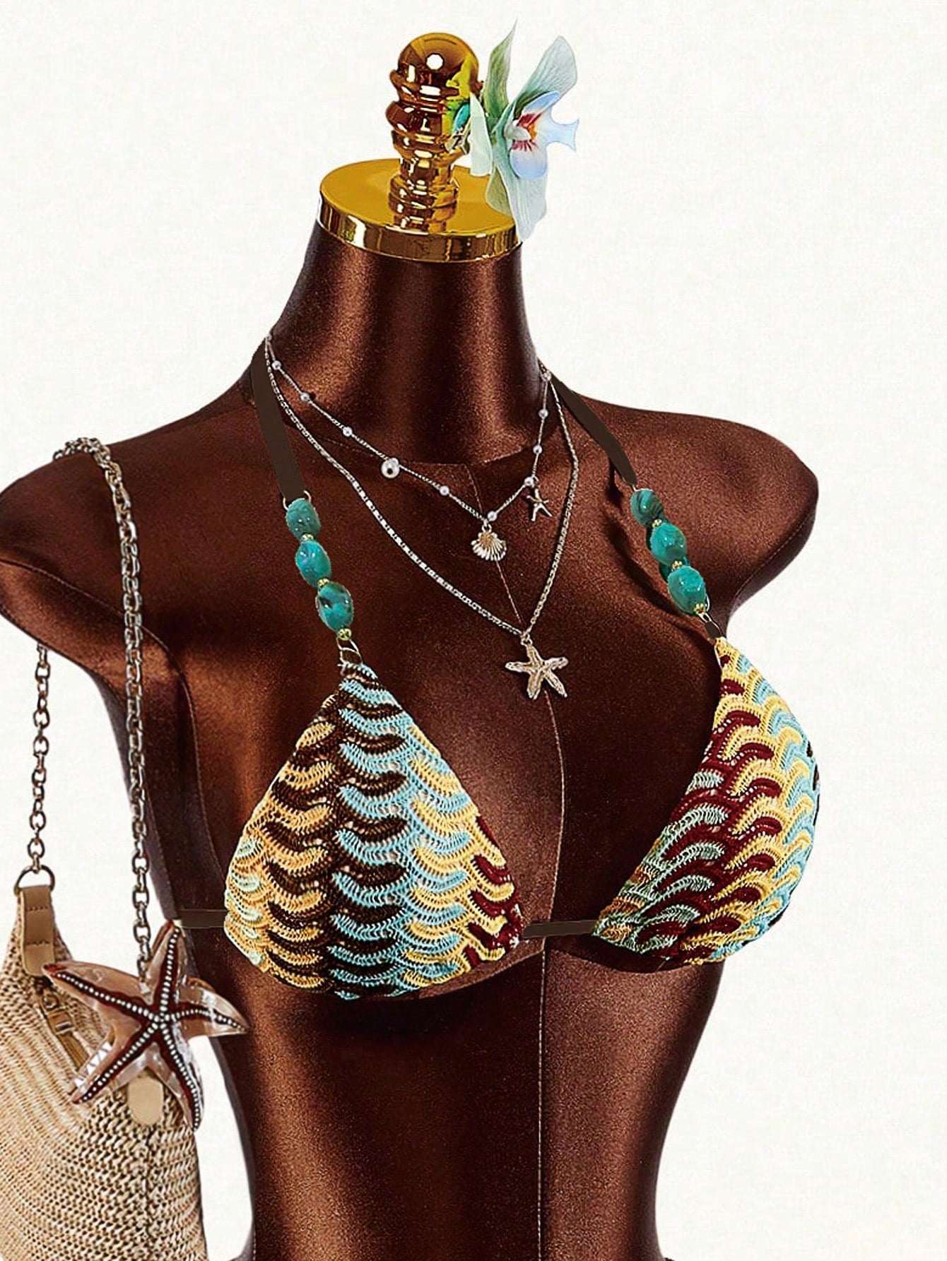 Amplova Women's Turquoise Beaded Strap Bohemian Crochet Bikini Set,Teal Summer Boho Beach Holiday Holiday - image 4