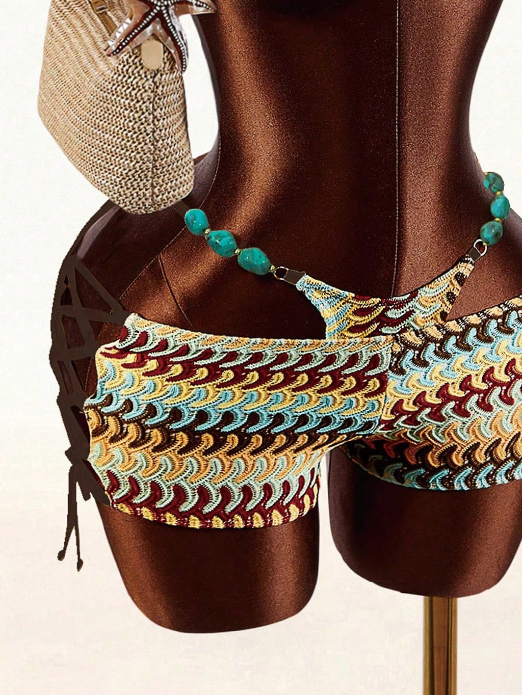 Amplova Women's Turquoise Beaded Strap Bohemian Crochet Bikini