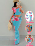 Swim SXY 4pcs Women's Pink Summer Casual Holiday Vacation Holiday Set:Halter Nec