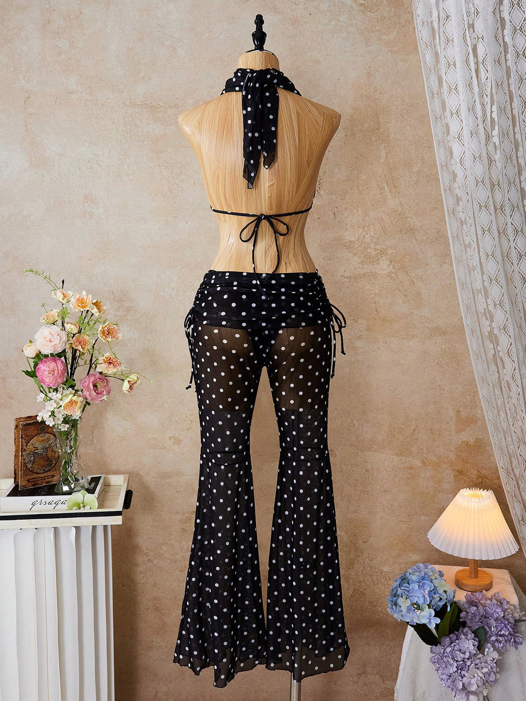 Women's Bikini Set, French Vintage Black & White Polka Dot Bikini