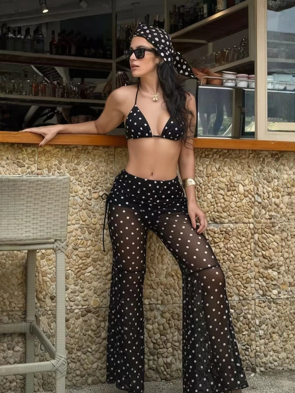Women's Bikini Set, French Vintage Black & White Polka Dot Bikini