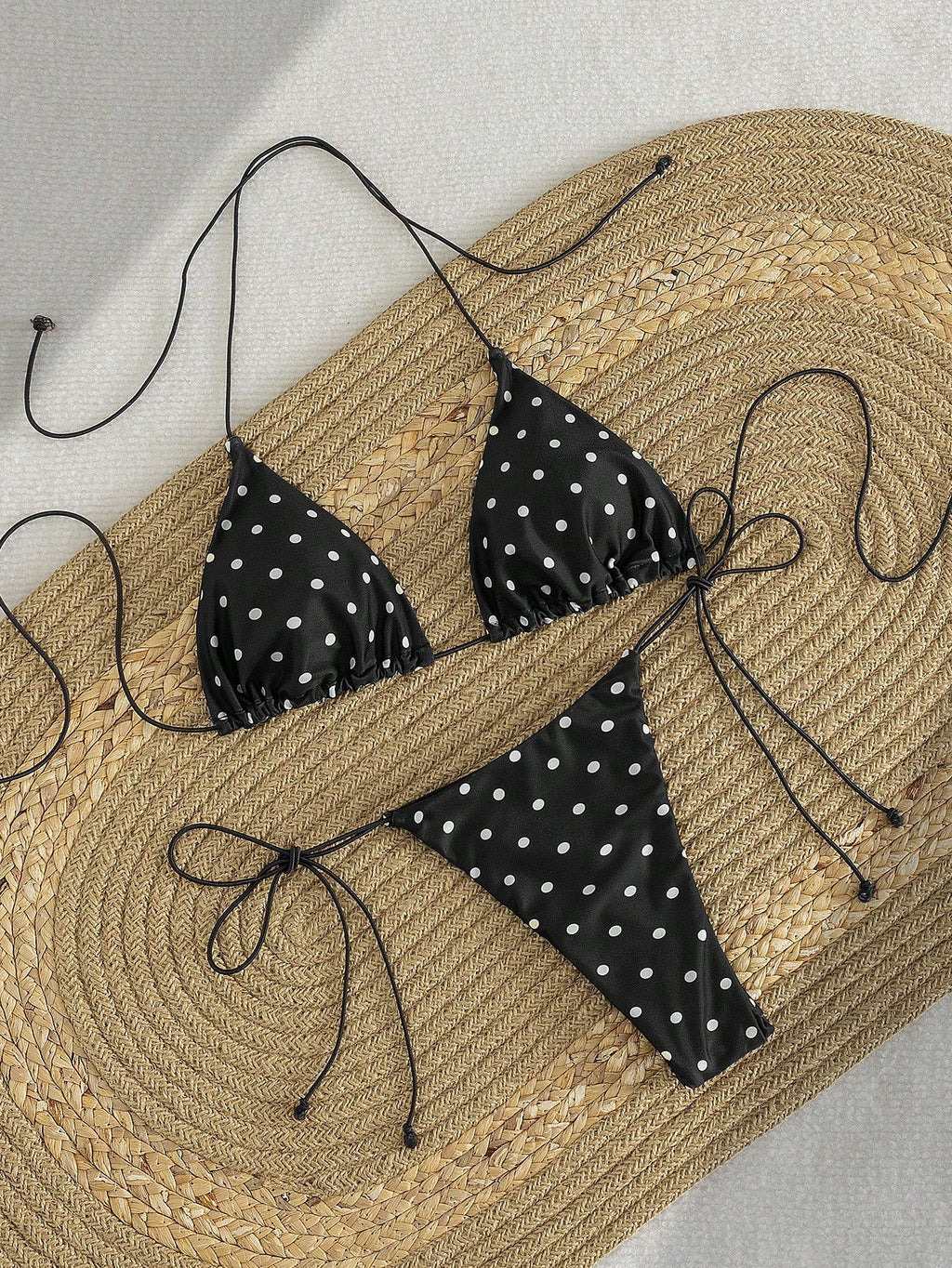PEPPERMOLLY New Soft Polka Dot Pattern Sleeveless Criss-Cross Strap Bikini Set, Elegant Ladies Summer Beach - image 3