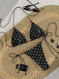 PEPPERMOLLY New Soft Polka Dot Pattern Sleeveless Criss-Cross Strap Bikini Set, Elegant Ladies Summer Beach